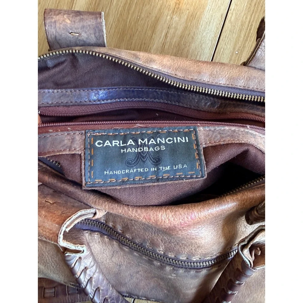Carla Mancini Brown Leather Satchel Braided Tassel Handcrafted USA Crossbody Bag